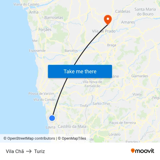Vila Chã to Turiz map