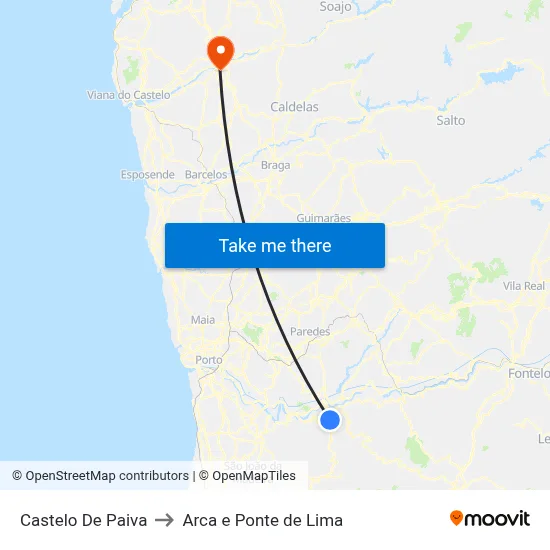 Castelo De Paiva to Arca e Ponte de Lima map