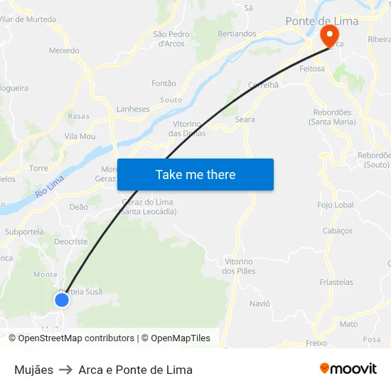 Mujães to Arca e Ponte de Lima map