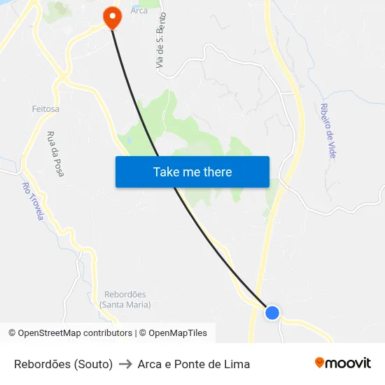 Rebordões (Souto) to Arca e Ponte de Lima map