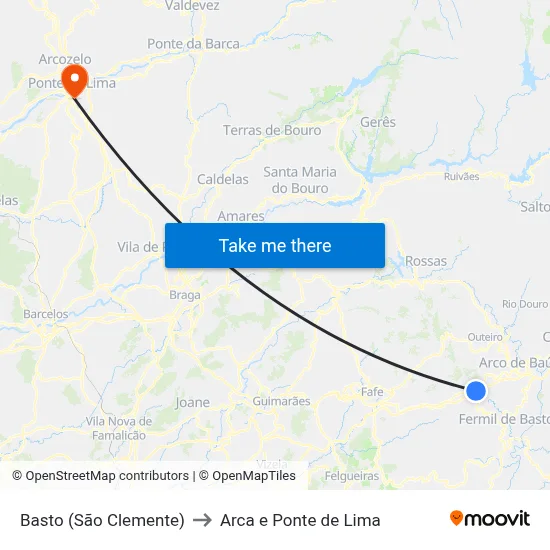 Basto (São Clemente) to Arca e Ponte de Lima map