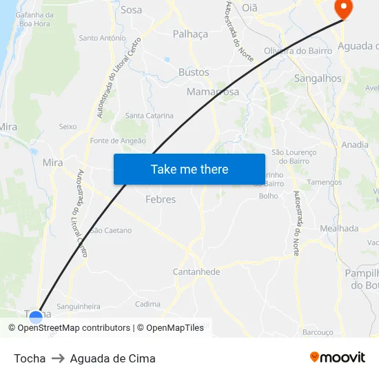 Tocha to Aguada de Cima map