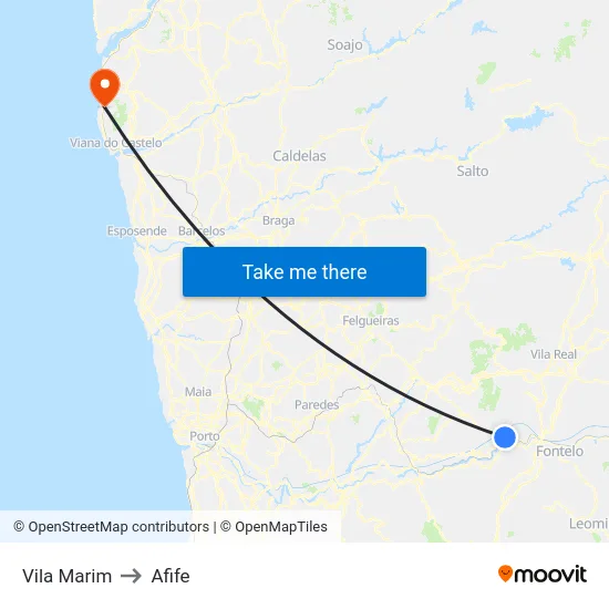 Vila Marim to Afife map