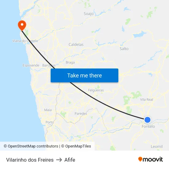 Vilarinho dos Freires to Afife map