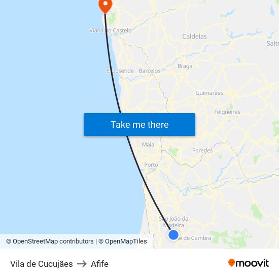 Vila de Cucujães to Afife map