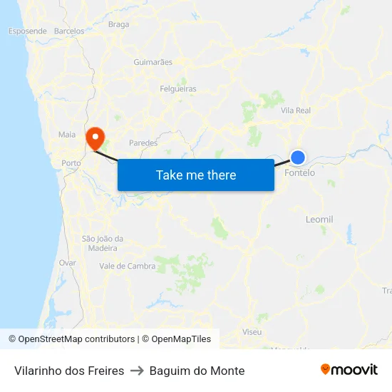 Vilarinho dos Freires to Baguim do Monte map