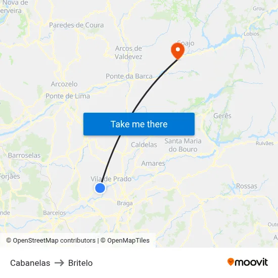 Cabanelas to Britelo map