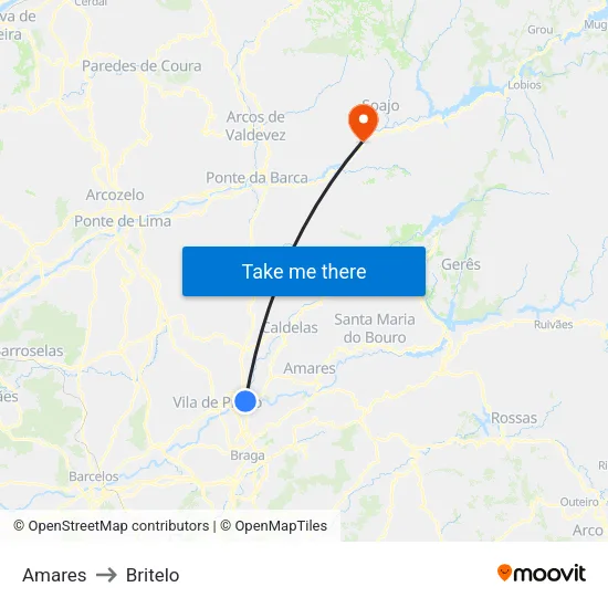 Amares to Britelo map