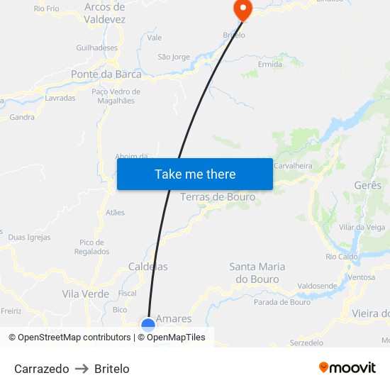 Carrazedo to Britelo map
