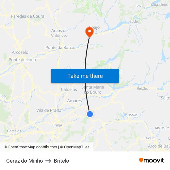 Geraz do Minho to Britelo map
