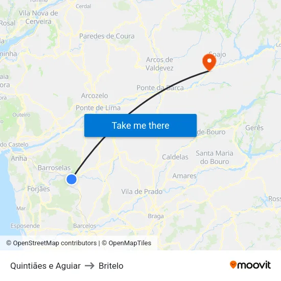 Quintiães e Aguiar to Britelo map