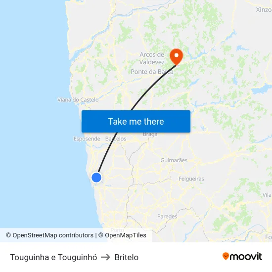 Touguinha e Touguinhó to Britelo map