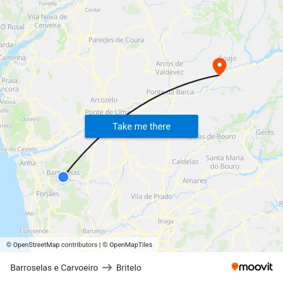 Barroselas e Carvoeiro to Britelo map