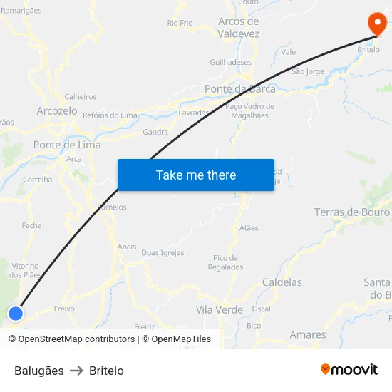 Balugães to Britelo map