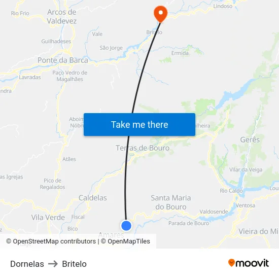 Dornelas to Britelo map