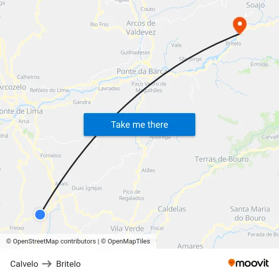 Calvelo to Britelo map