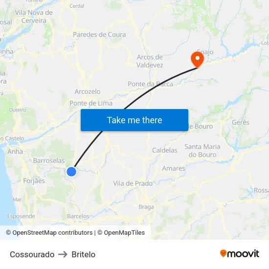 Cossourado to Britelo map