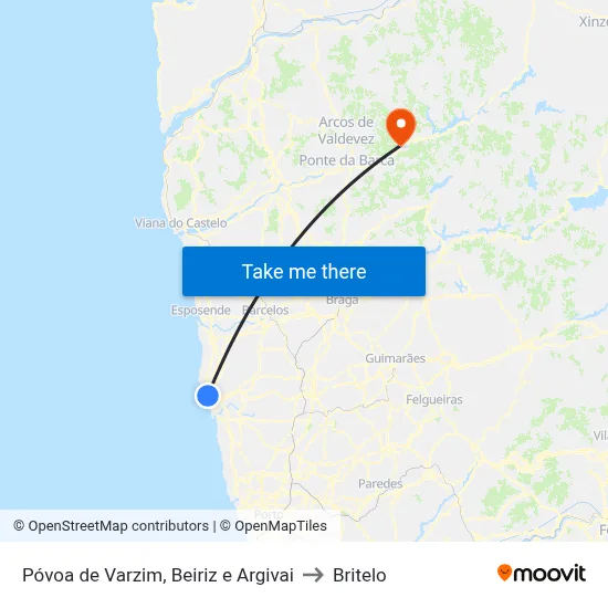 Póvoa de Varzim, Beiriz e Argivai to Britelo map