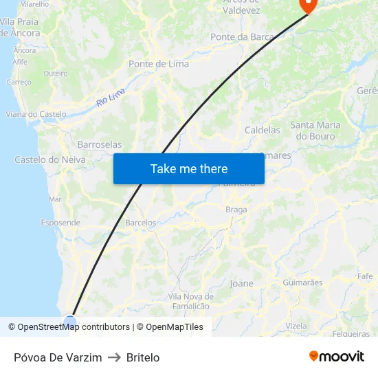 Póvoa De Varzim to Britelo map