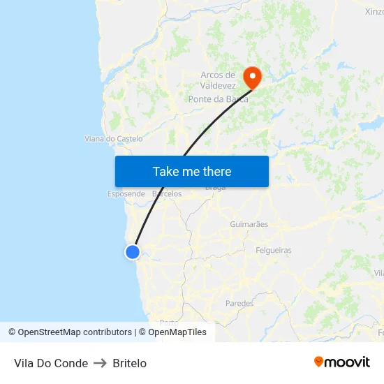 Vila Do Conde to Britelo map