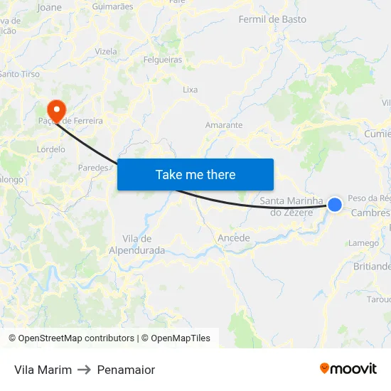 Vila Marim to Penamaior map