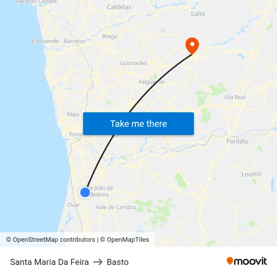 Santa Maria Da Feira to Basto map