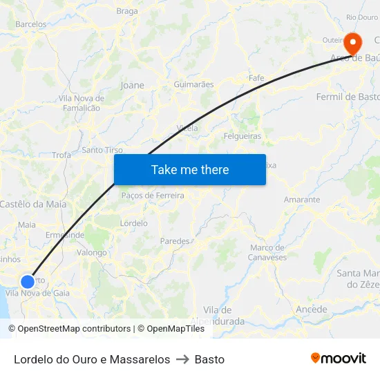 Lordelo do Ouro e Massarelos to Basto map