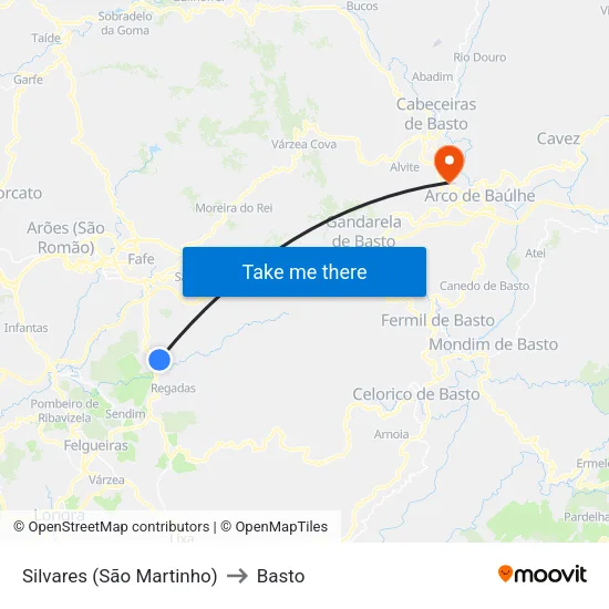 Silvares (São Martinho) to Basto map