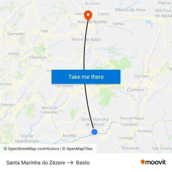 Santa Marinha do Zêzere to Basto map