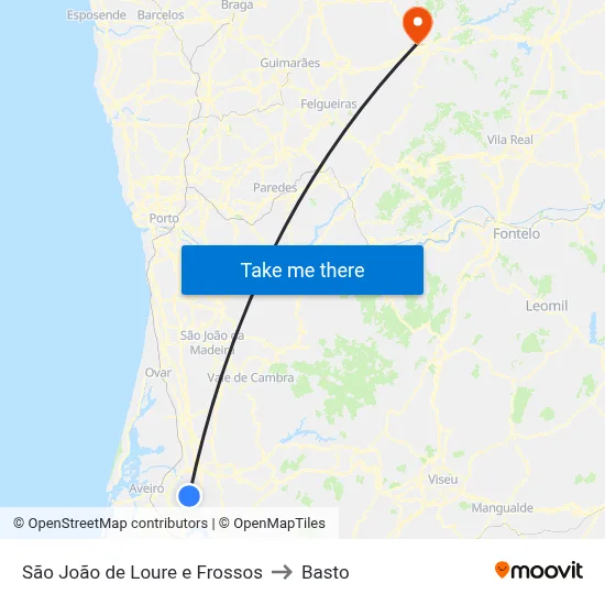 São João de Loure e Frossos to Basto map