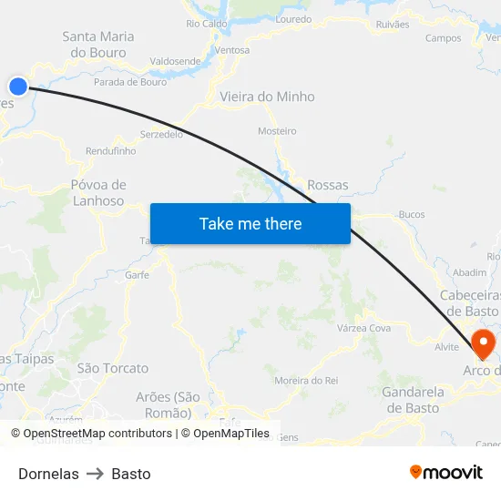 Dornelas to Basto map
