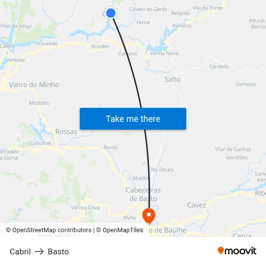 Cabril to Basto map