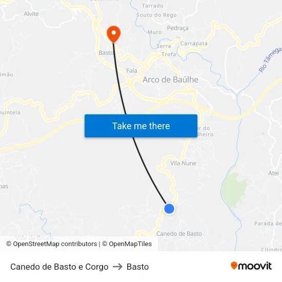 Canedo de Basto e Corgo to Basto map