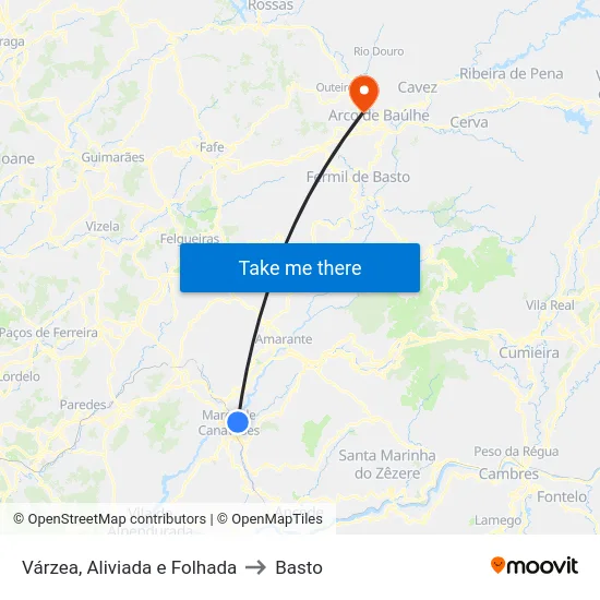 Várzea, Aliviada e Folhada to Basto map
