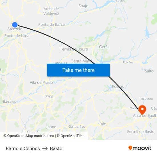 Bárrio e Cepões to Basto map