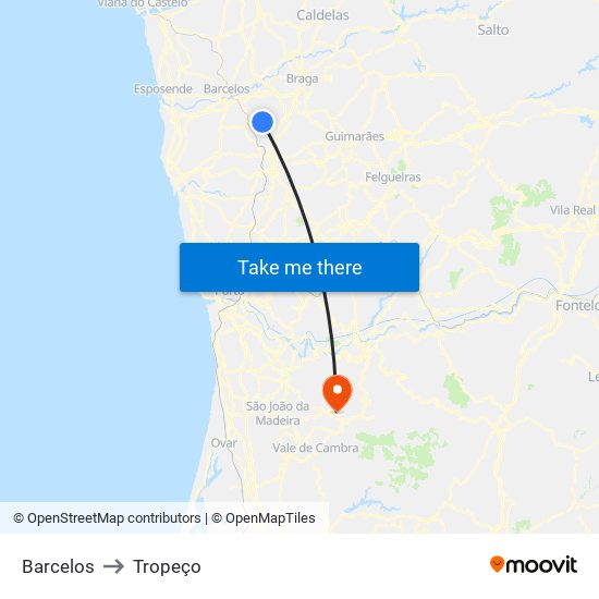 Barcelos to Tropeço map