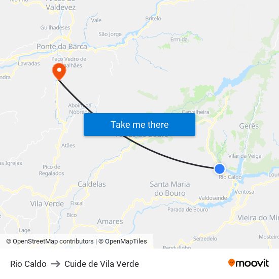 Rio Caldo to Cuide de Vila Verde map