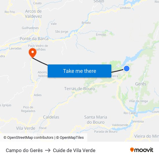 Campo do Gerês to Cuide de Vila Verde map
