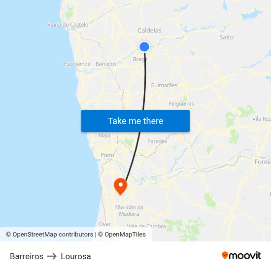 Barreiros to Lourosa map