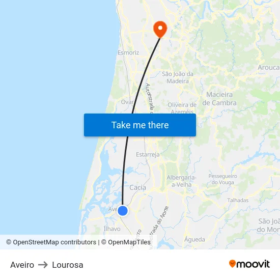 Aveiro to Lourosa map