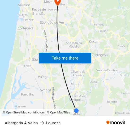 Albergaria-A-Velha to Lourosa map