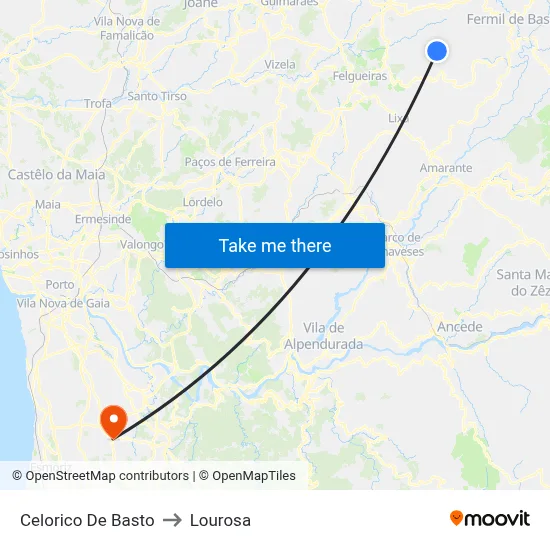 Celorico De Basto to Lourosa map