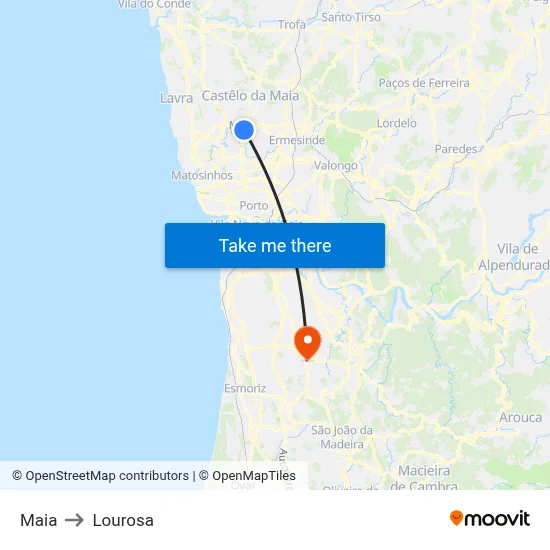 Maia to Lourosa map