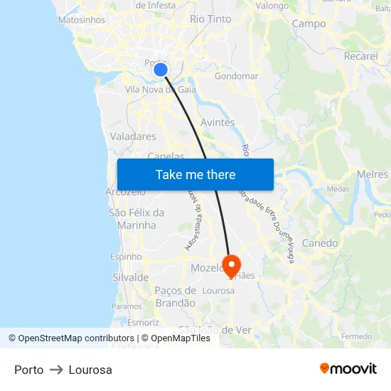 Porto to Lourosa map