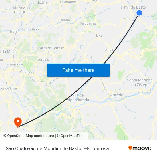 São Cristóvão de Mondim de Basto to Lourosa map