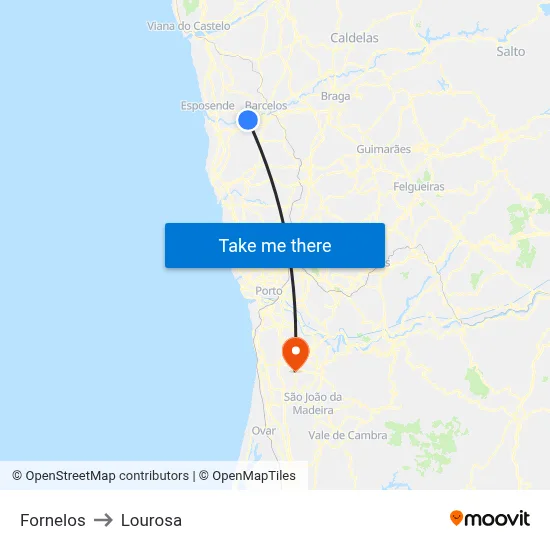 Fornelos to Lourosa map