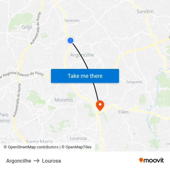 Argoncilhe to Lourosa map