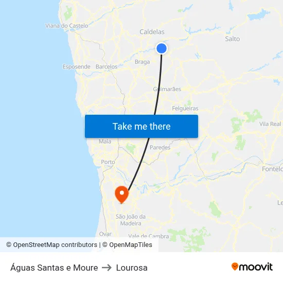 Águas Santas e Moure to Lourosa map