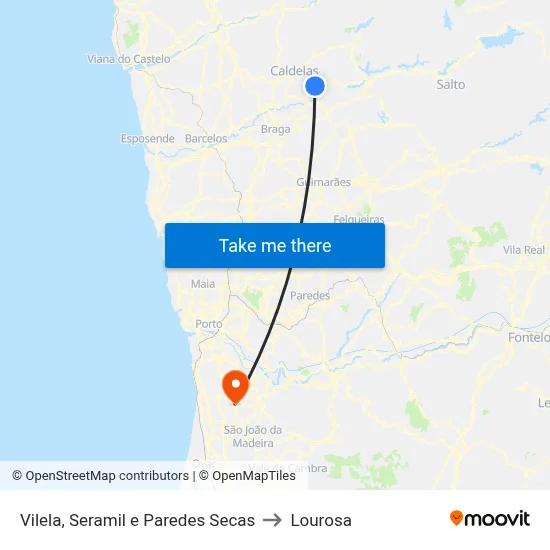 Vilela, Seramil e Paredes Secas to Lourosa map