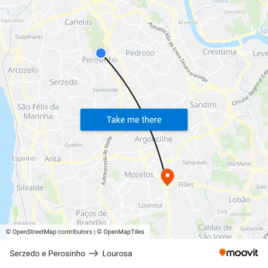 Serzedo e Perosinho to Lourosa map